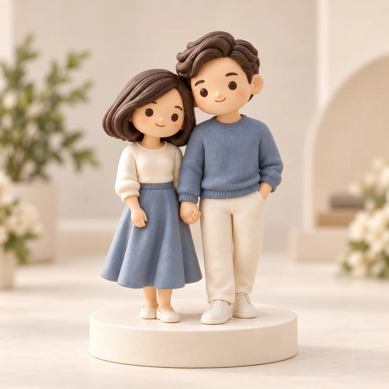 Ilustrasi miniatur pasangan yang merayakan kebersamaan